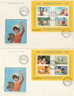 #T240 INTEREUROPEAN, CHILDREN, PLAYING, CULTURE AND ECONOMY, COVERS FDC X 2,  1989, ROMANIA. - FDC
