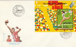 #T242  OLIMPIC GAMES, GYMNASTICS, BASKETBALL, COVERS FDC, UNPENETRATED, BLOCK, 1992 ROMANIA. - FDC