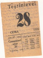 TURQUIE,TURKEI TURKEY ,1932 CALENDER  PAGE - Grand Format : 1921-40