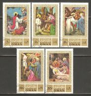 State Of Oman (exile Government Vignettes) 1971-11-30 Used - Set Of 5 - Religious Paintings / Jesus Christ - Oman