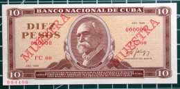 Billete MUESTRA De CUBA 1986, (SPECIMEN), De DIEZ PESOS, Crispy Gem-UNC. últimos Años De Este Diseño. - Cuba