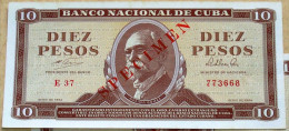 DIEZ PESOS SPECIMEN Cuba 1964, Billete Gem-UNC. Primeros 5 Años De La Revolución Cubana. - Kuba