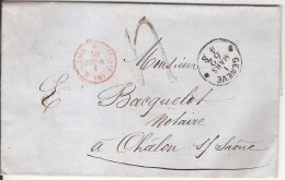 GENEVE Pour CHALON/S._1862_sans Timbre_+ Cachet Rouge AMB MT CENIS _ Taxe Au Tampon 4 - Briefe U. Dokumente