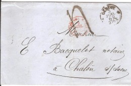 GENEVE Pour CHALON SUR SAONE_1862_+ Cachet Rouge AMB MT CENIS _ Taxe Au Tampon 4 - Storia Postale