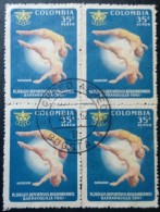 Colombia 1961. Bloque De 4 . Fechador Bogota. Deporte Salto De Trampolin. - Duiken