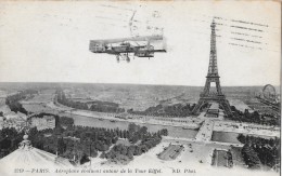 AÉROPLANE ÉVOLUANT AUTOUR DE LA EIFFEL → Belle Carte 1914 ►timbres Intéressants◄ - Aéroports De Paris