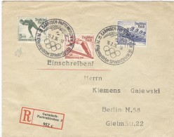 GERMANY Registered Letter With The Complete Set With R Label And Olympic Cancel Of The Closing Day 16.2.36 18 - Winter 1936: Garmisch-Partenkirchen