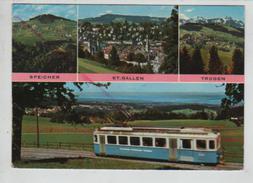 Cpm St002135 Trogenerbahn Saint Gallen, Speicher  Trogen, Omnibus-train Régional 4 Vues Sur Carte - Speicher