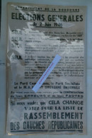 24 - DORDOGNE- PERIGUEUX-SARLAT- AFFICHE ELECTIONS GENERALES 2 JUIN 1946- GAUCHE REPUBLICAINE- COMMUNISTE-MRP - Documenti Storici