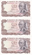 TRIO CORRELATIVO DE 100 PTAS DEL AÑO 1970 SERIE 9C (SERIE SUSTITUCION) (SIN CIRCULAR-UNCIRCULATED)(BANK NOTE) - 100 Peseten