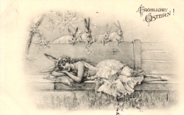 Ostern, Mädchen Mit Hasenohren, Hasen, 1903 - Easter