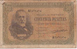 BILLETE DE ESPAÑA DE 50 PTAS DEL 9/01/1940 SERIE A CALIDAD  RC (BANKNOTE) (agujeros) - 50 Pesetas