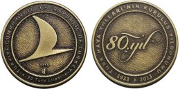 AC - 80th ANNIVERSARY OF TURKISH AIRLINES COMMEMORATIVE OXIDE BRASS COIN TURKEY 2013 UNCIRCULATED - Unclassified