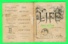 OLD BOOK - LIFE, VOLUME 1, NUMBER 1, JANUARY 4, 1883 - 16 PAGES - PUBLICATIONS OF HENRY HOLT & CO - - 1850-1899