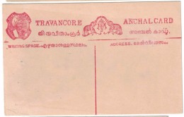 India, Princely State Travancore, Postal Stationary Card, Mint, Inde Indien - Travancore