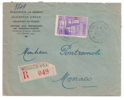 MONACO - 1943 LETTRE RECOMMANDEE Monaco-Ville AFFRANCHISSEMENT à 4F50 Avec N° 259 Seul - Cartas & Documentos