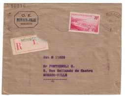 MONACO - 1948 LETTRE RECOMMANDEE Monaco-Ville AFFRANCHISSEMENT à 20F Avec N°312 Seul - Covers & Documents