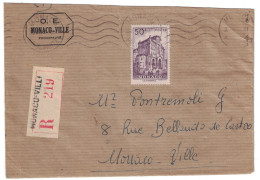 MONACO - 1948 LETTRE RECOMMANDEE Monaco-Ville AFFRANCHISSEMENT à 20F Avec N°313C Seul - Storia Postale