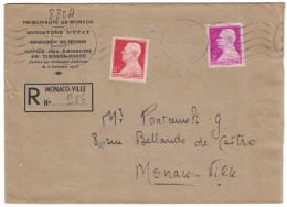 MONACO - 1946 LETTRE RECOMMANDEE Monaco-Ville AFFRANCHISSEMENT à 9F Avec N°282 + 283 - Briefe U. Dokumente