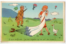 CPA  HUMOUR MILITAIRE   ILLUSTRATEUR JACQUES FAIZANT     PARACHUTISTE  GARDIENNE D OIE - Faizant