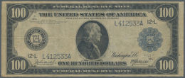 USA: 100 Dollars Federal Reserve Note Series 1914 With Portrait Of Benjamin Franklin, Blue Seal And Letter 12-L -... - Other & Unclassified