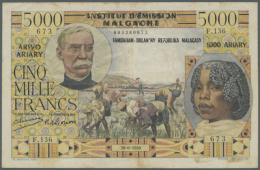 Madagascar: 5000 Francs = 1000 Ariary 1950 (1961), P.55, With Additional Ovpt. Institut D'Émission Malgache... - Madagascar