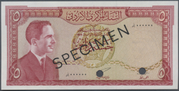 Jordan: 5 Dinars L.1959 (1965) SPECIMEN, P.11s In Perfect UNC Condition. Very Hard To Find Specimen Note (R) - Jordanië