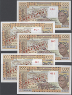 West African States: Rare Set Of 5 Different Specimen Notes Of 1000 Francs 1990 Containing The Note Issue For Ivory... - West African States