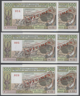 West African States: Set Of 6 Different 500 Francs 1990 Banknotes Containing Issues For Ivory Coast (A), Burkina... - West African States