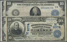 USA: Set With 4 Banknotes 2 X 5 Dollars And 10 Dollars 1914, P.359b, 360b And 10 Dollars National Currency 1909,... - Other & Unclassified