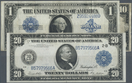 USA: Set With 3 Banknotes 1 Dollar Silver Cerificate, 10 And 20 Dollars Federal Reserve Notes, P.342, 360, 361. 1... - Andere & Zonder Classificatie