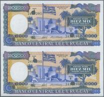 Uruguay: Small Sheet Of 2 Uncut Notes 10.000 Pesos ND(1995/97) P. 73Bb. This Interesting Part Of A Banknote Sheet... - Uruguay