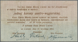 Ukraine:  Gmina  Miasta  Lwowa, 1 Korona 1914 K.14.2.NL Used With Vertical And Horizontal Folds, But No Holes Or... - Ukraine