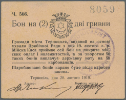 Ukraine: Community Of City Of Ternopil (Ð“Ñ€Ð¾Ð¼Ð°Ð´Ð¸  Ð¼iÑÑ‚Ð°  Ð¢ÐµÑ€Ð½Ð¾Ð¿Ð¾Ð»Ñ), 2 Hriven 1919 K.5.79.1, In... - Ukraine