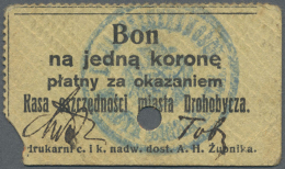 Ukraine: Kasa  OszcÄ™dnosci  Miasta  Drohobycza, Bon 1 Korone ND(1914) P. NL, Unfolded But With Missing Part At... - Oekraïne