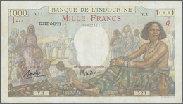 Djibouti: French Indochina Issue For Djibouti 1000 Francs ND(1938) P. 10, Crisp Paper With Several Folds, 2... - Djibouti