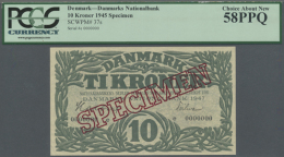 Denmark: 10 Kroner 1945 Specimen P. 37s, PCGS Graded 58PPQ Choice About New. (R) - Denemarken