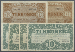 Denmark: Set With 6 Banknotes Containing 2 X 10 Kroner 1944 And 4 X 10 Kroner 1945, P.36, 37. All Notes With... - Denemarken