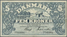 Denmark: 5 Kroner 1931 P. 25a, Without Serial Letter, Used With Center Fold, Handling In Paper And A Pen Writing At... - Denemarken