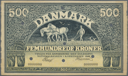 Denmark: 500 Kroner 1919 SPECIMEN P. 24cs, Highly Rare Note, Zero Serial Numbers, Early Date, Bank Cancellation... - Denemarken