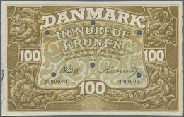 Denmark: 100 Kroner 1914 Specimen P. 23cs, Very Rare Banknote, Early Date, Zero Serial Numbers, One Corner Fold,... - Denemarken