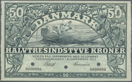 Denmark: 50 Kroner 1923 SPECIMEN P. 22ds, Rare Banknote, Zero Serial Numbers, Bank Cancellation Holes, Only A Light... - Denemarken