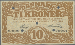 DenmarK: 10 Kroner 1923 SPECIMEN P. 21ps, Rare Note, Early Date, Zero Serial Numbers, Bank Cancellation Holes,... - Denemarken