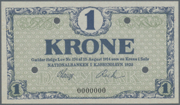 Denmark: 1 Krone 1920 SPECIMEN P. 12es, Seldom Seen On The Market, Bank Hole Cancellation And Zero Serial Numbers... - Denemarken