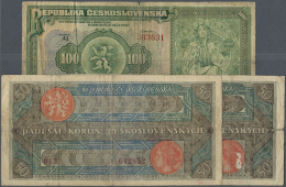 Czechoslovakia: Set Of 3 Notes Containing 2x 50 Korun 1922 P. 16 (1x F, 1x VG+ To F) And 100 Korun 1920 P. 17 (F-... - Tsjechoslowakije