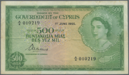 Cyprus: 500 Mils 1955 P. 34 In Used Condition Wiht 3 Vertical And One Horizontal Fold But No Holes Or Tears, Not... - Cyprus