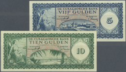 Curacao: Set Of 2 Notes Containing 5 Gulden 1960 P. 51 With Light Center Fold (XF) And 10 Gulden 1954 P. 39 With... - Andere & Zonder Classificatie
