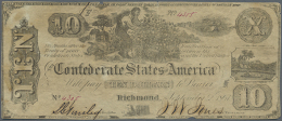 Confederate States: 10 Dollars 1861, P.28, Nice Condition For The Age Of The Note, Tiny Tears At Upper And Lower... - Valuta Van De Bondsstaat (1861-1864)