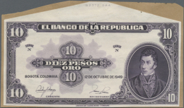 Colombia: 10 Pesos Oro 1949 PROOF Print, Rare Front Side Proof In Lilac Color Without Underprint, Printed On... - Colombia