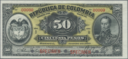 Colombia: 50 Pesos 1910 SPECIMEN P. 317s In Great Crisp Original Condition With Bright Colors And Great Embossing... - Colombia